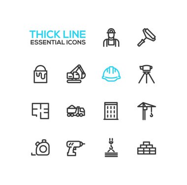 İnşaat - kalın tek çizgi Icons Set