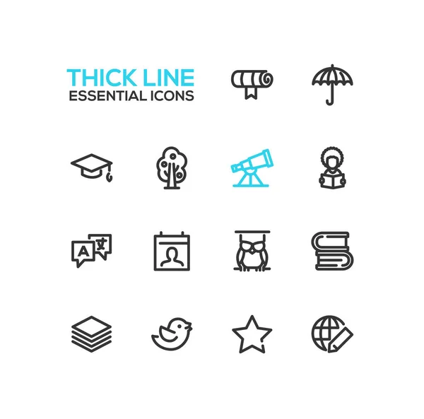 Educação - Conjunto de ícones de linha única grossa — Vetor de Stock