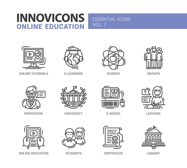Zestaw ikon projektu linii edukacji online — Wektor stockowy