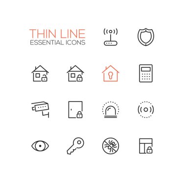Ev güvenlik - ince tek satır Icons Set