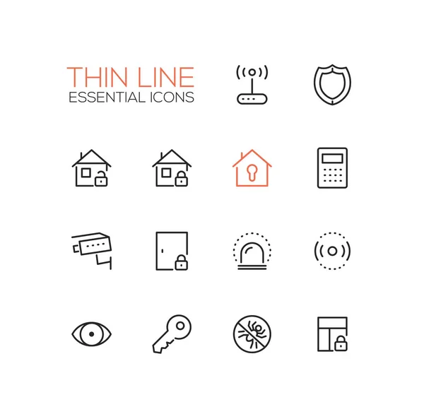 집 보안-얇은 한 줄 아이콘 세트 — 스톡 벡터