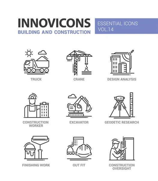 Icônes de conception de ligne de construction et de construction — Image vectorielle