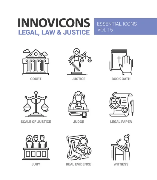 Law and Justice - ikon desain datar yang ditata - Stok Vektor