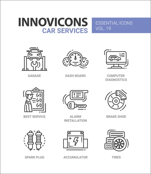 Servizi per auto icone e pittogrammi di design moderno a linea sottile — Vettoriale Stock