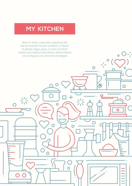 Mi cocina - diseño de línea folleto cartel plantilla A4 — Archivo Imágenes Vectoriales