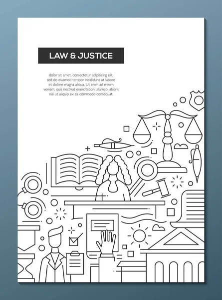 Law and Justice adalah poster brosur desain garis A4 - Stok Vektor