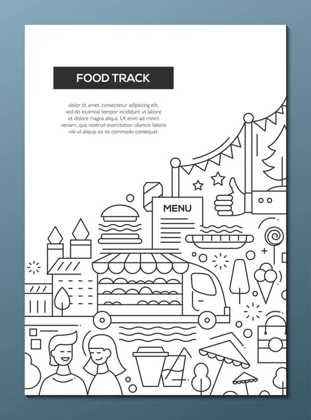Food Track - Desain garis brosur poster templat A4 - Stok Vektor