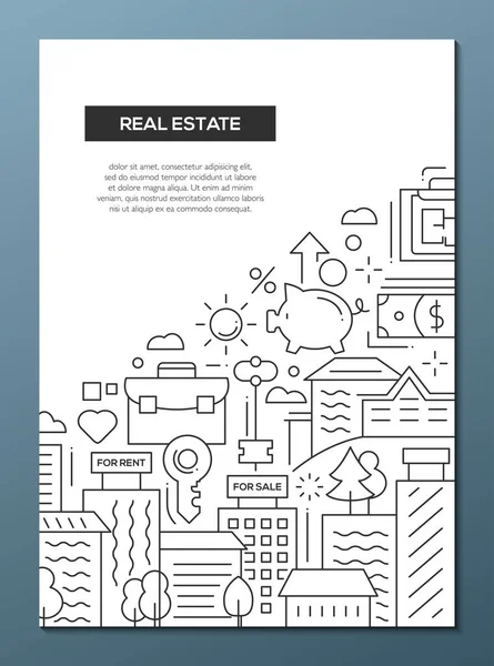 Inmobiliaria - diseño de línea folleto plantilla de póster A4 — Vector de stock