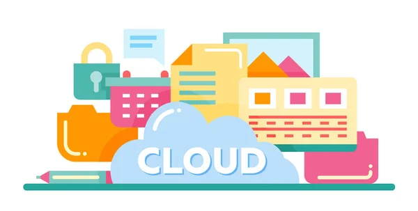 Tecnología de almacenamiento en la nube - banner del sitio web de diseño plano — Vector de stock