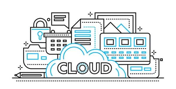 Tecnologia de armazenamento em nuvem - banner de site de design de linha plana —  Vetores de Stock