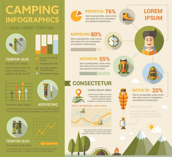 Camping - affiche, modèle de couverture de brochure — Image vectorielle