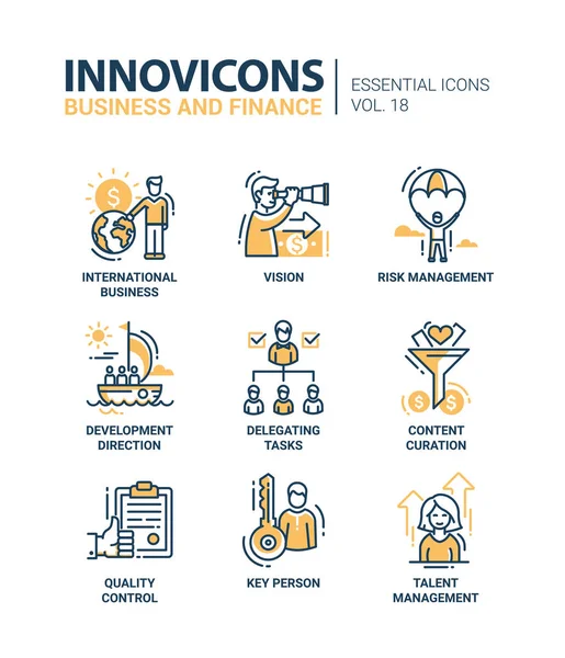 Negócios, finanças modernos ícones de design de linha fina e pictogramas —  Vetores de Stock