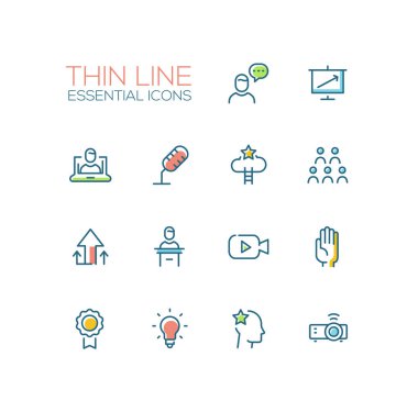 İş eğitim - ince tek satır Icons Set