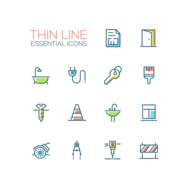 Ev, yol onarım - ince çizgi Icons Set
