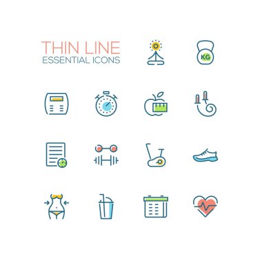 Diyet ve Fitness - ince tek satır Icons Set