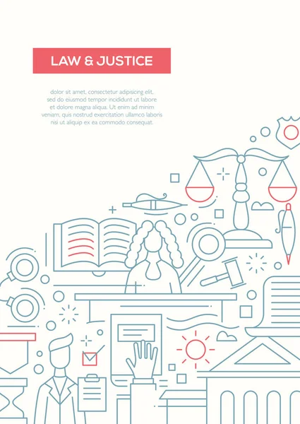 Law and Justice adalah poster brosur desain garis A4 - Stok Vektor