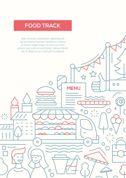 Food Track - plantilla de póster de diseño de línea A4 — Archivo Imágenes Vectoriales