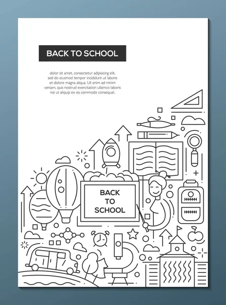 Back to School - line design brochure poster template A4 — Stock Vector