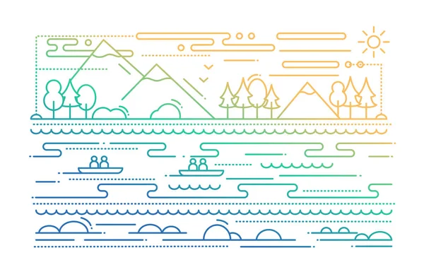 Water Tourism - line flat design illustration - color gradient — Stock Vector