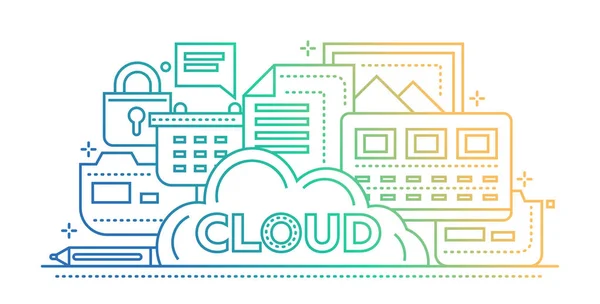 Tecnología de almacenamiento en la nube - bandera del sitio web de diseño de línea plana — Vector de stock