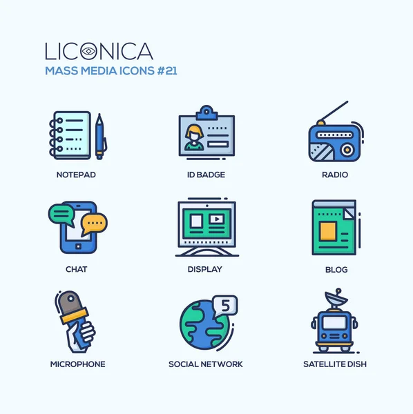 Medios masivos - conjunto de iconos modernos de una sola línea de colores — Vector de stock