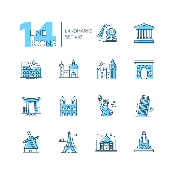 Landmarks - coloured modern single line icons set — Stock Vector