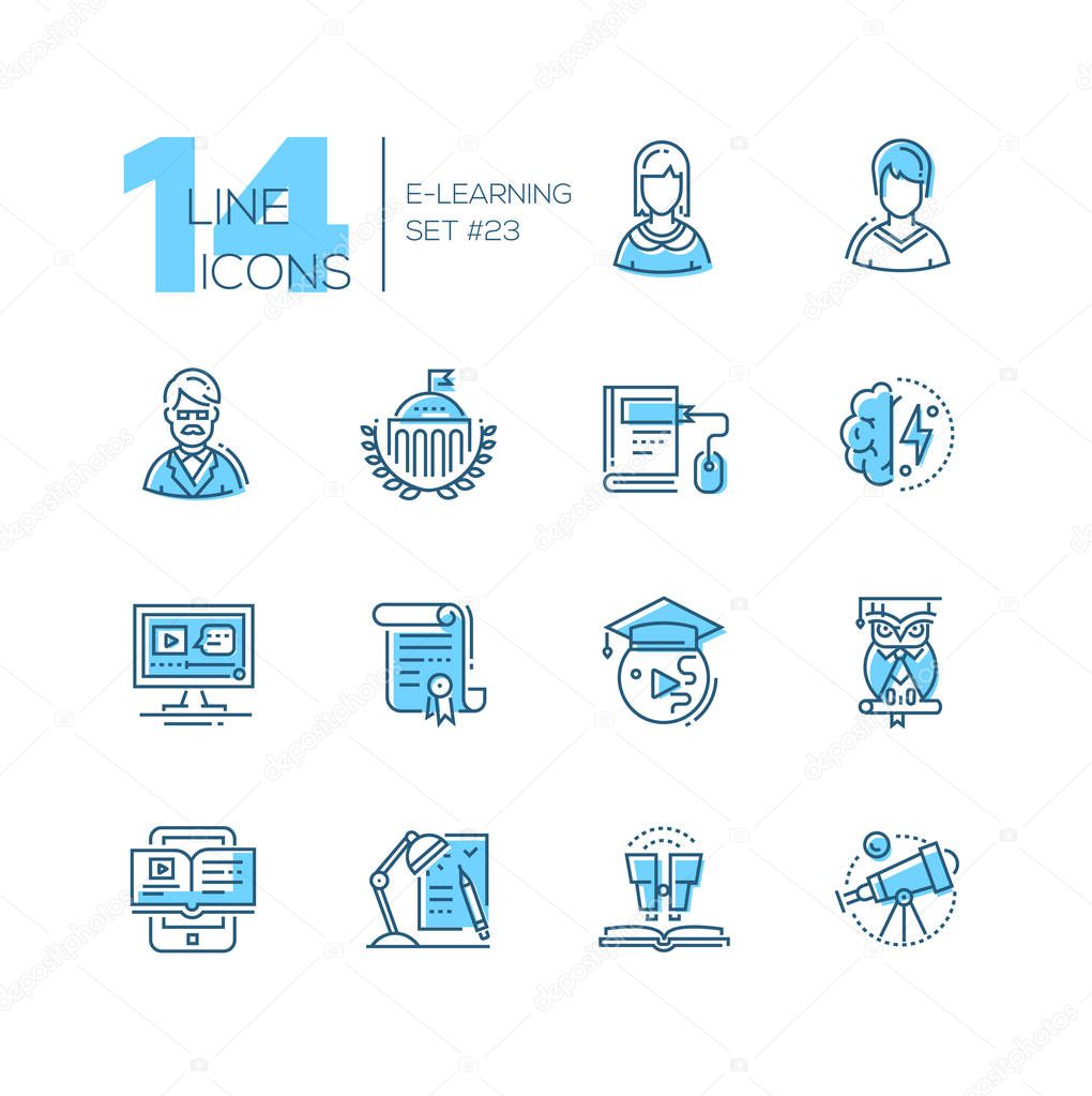 eLearning- coloured modern single line icons set