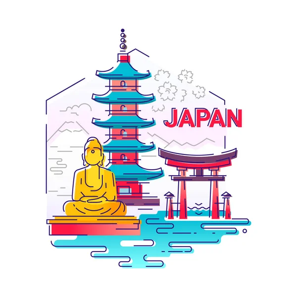 जपान- आधुनिक वेक्टर ओळ प्रवास स्पष्टीकरण — स्टॉक व्हेक्टर