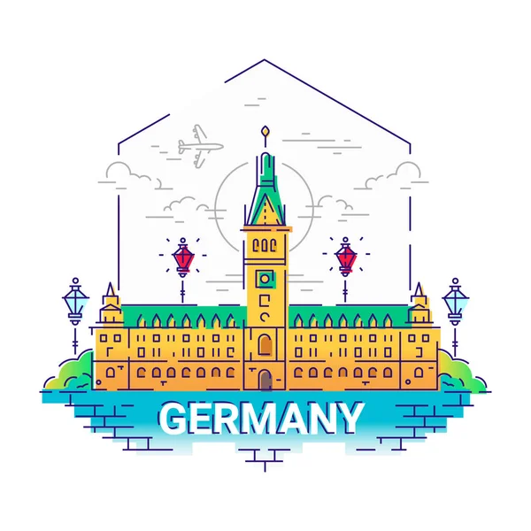 Γερμανία - σύγχρονη διάνυσμα γραμμή ταξίδια εικονογράφηση — Διανυσματικό Αρχείο