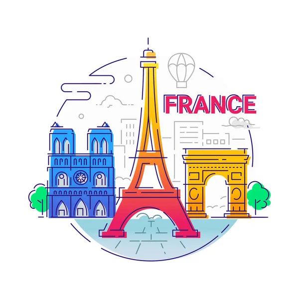 法国-现代矢量线旅行插画 — 图库矢量图片