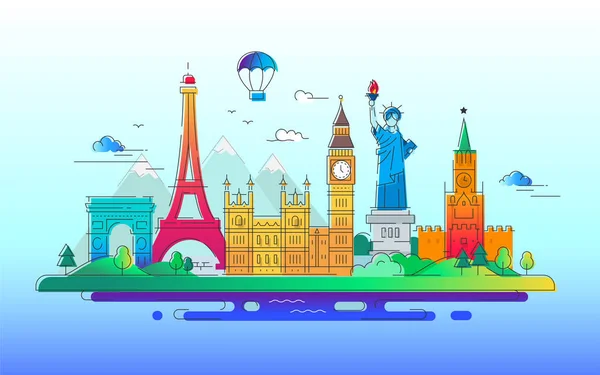 Países - ilustração de viagem de linha vetorial — Vetor de Stock