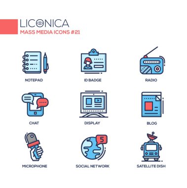 Kitle iletişim araçları - renkli modern tek satır Icons set