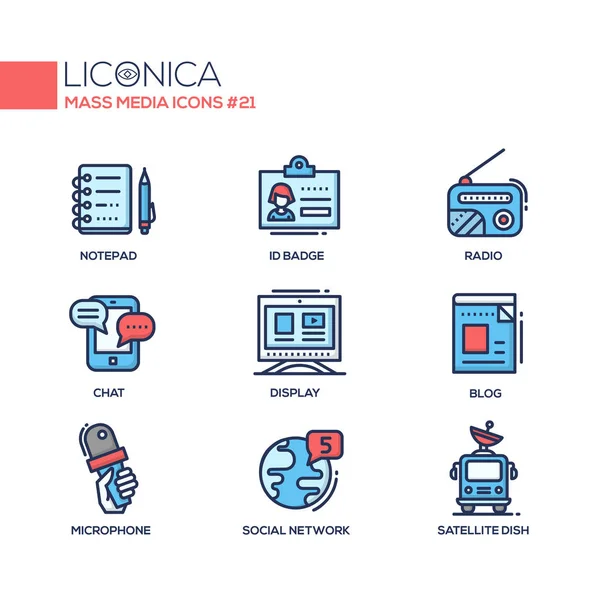 Medios masivos - conjunto de iconos modernos de una sola línea de colores — Vector de stock