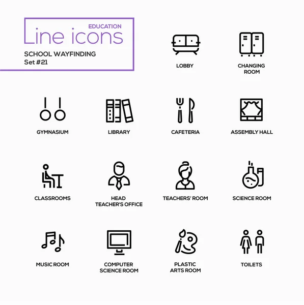 School Wayfinding - conjunto de iconos de línea única vector moderno — Vector de stock