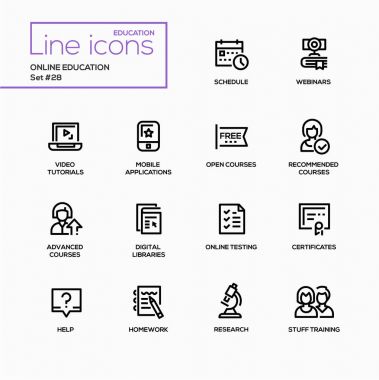 Online Eğitim - modern vektör tek satır Icons set