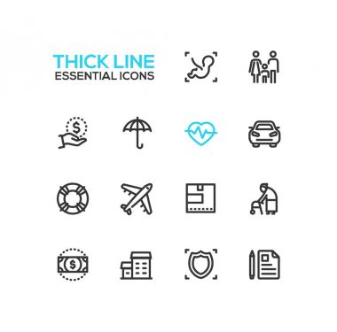Sigorta - modern vektör tek kalın çizgi Icons set