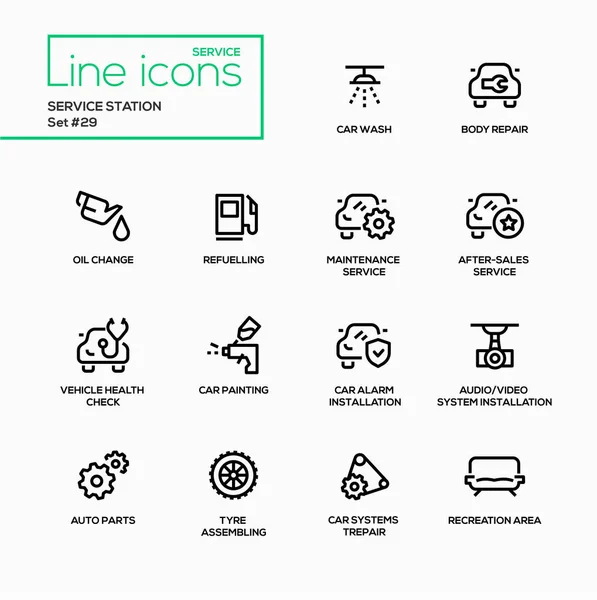 Estación de servicio - conjunto de iconos de línea única vector moderno — Vector de stock