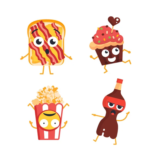 Fast-Food-Figuren - Vektor-Set mit Maskottchen-Illustrationen. — Stockvektor