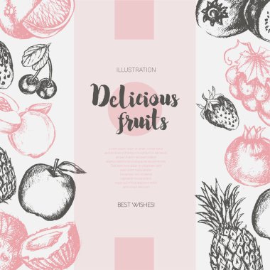 İki yan meyve çerçeve - vektör elle çizilmiş tasarlamak