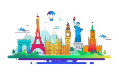 Ülkeler - vektör hat illüstrasyon seyahat