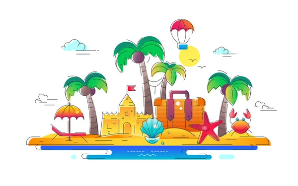 En la playa - ilustración del recorrido de la línea vectorial — Archivo Imágenes Vectoriales