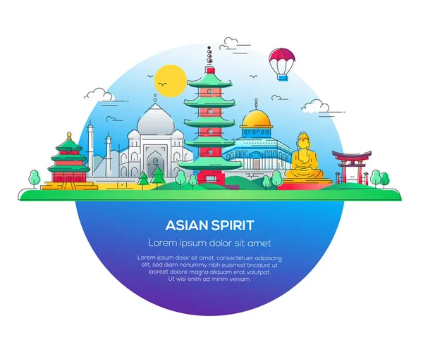 Ασιατικό πνεύμα - εικονογράφηση φορέα γραμμή ταξίδια — Διανυσματικό Αρχείο
