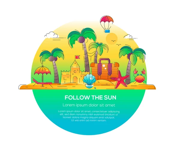 Siga el Sol - ilustración de viaje de línea vectorial — Vector de stock