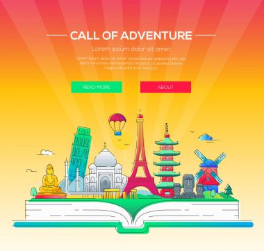 Call of adventure - vector line travel illustration clipart