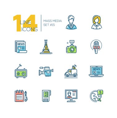 Kitle iletişim - modern tek satır Icons set renkli
