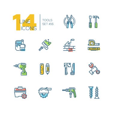 Çağdaş tek çizgi Icons set renkli araçları-