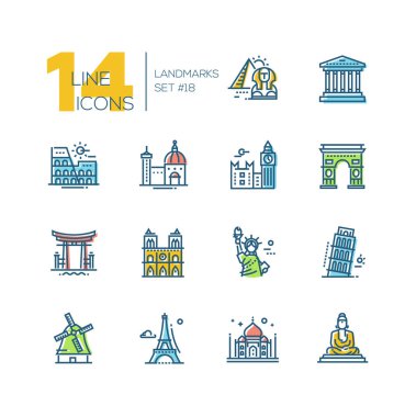 Çağdaş tek çizgi Icons set renkli simge-