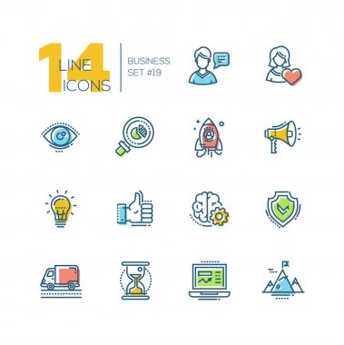 İş - renkli modern tek çizgi Icons set
