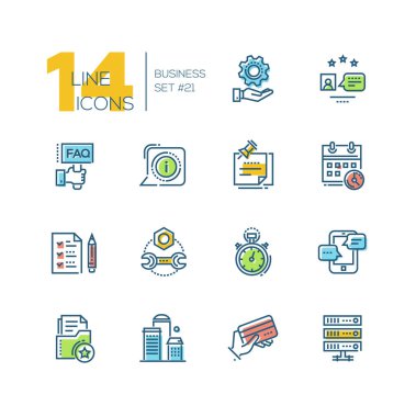 İş - renkli modern tek çizgi Icons set