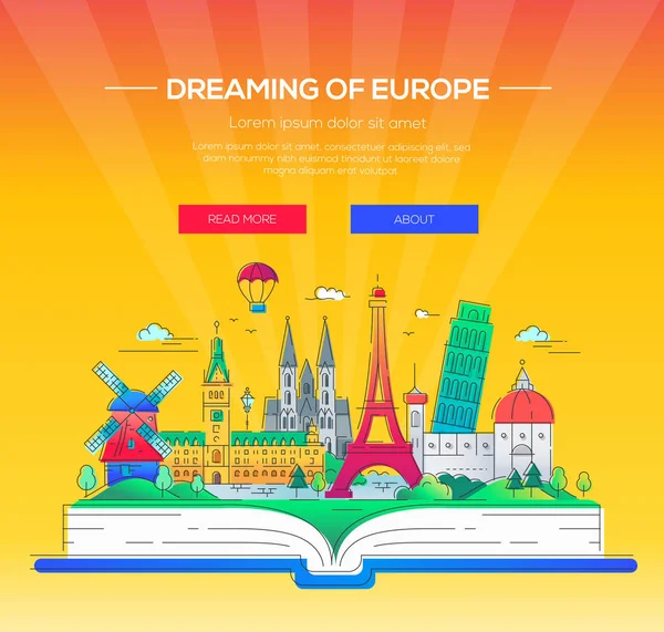 Dreaming Європи - Векторні ілюстрації лінія подорожі — стоковий вектор